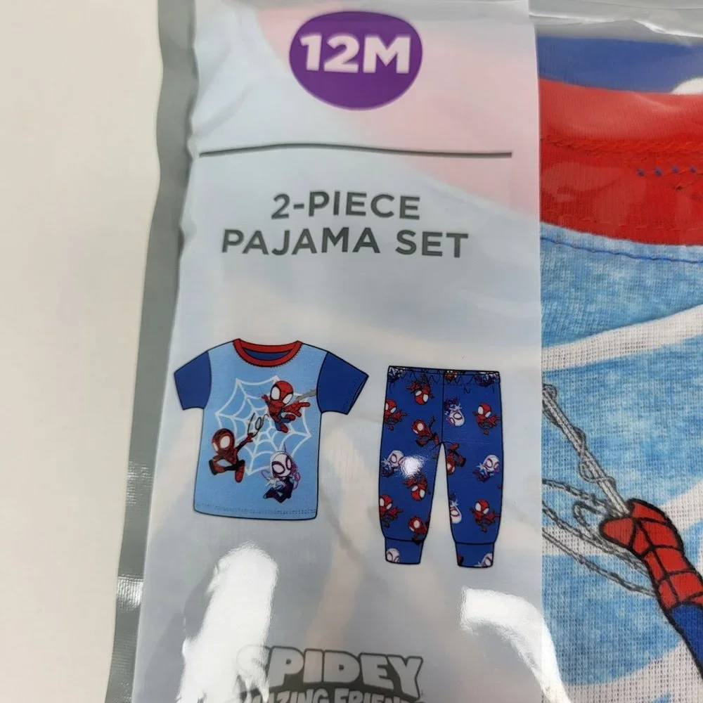 New Spidey and Friends Size 12M Toddler 2 Piece Blue Pajama Set Cotton Sleepwear